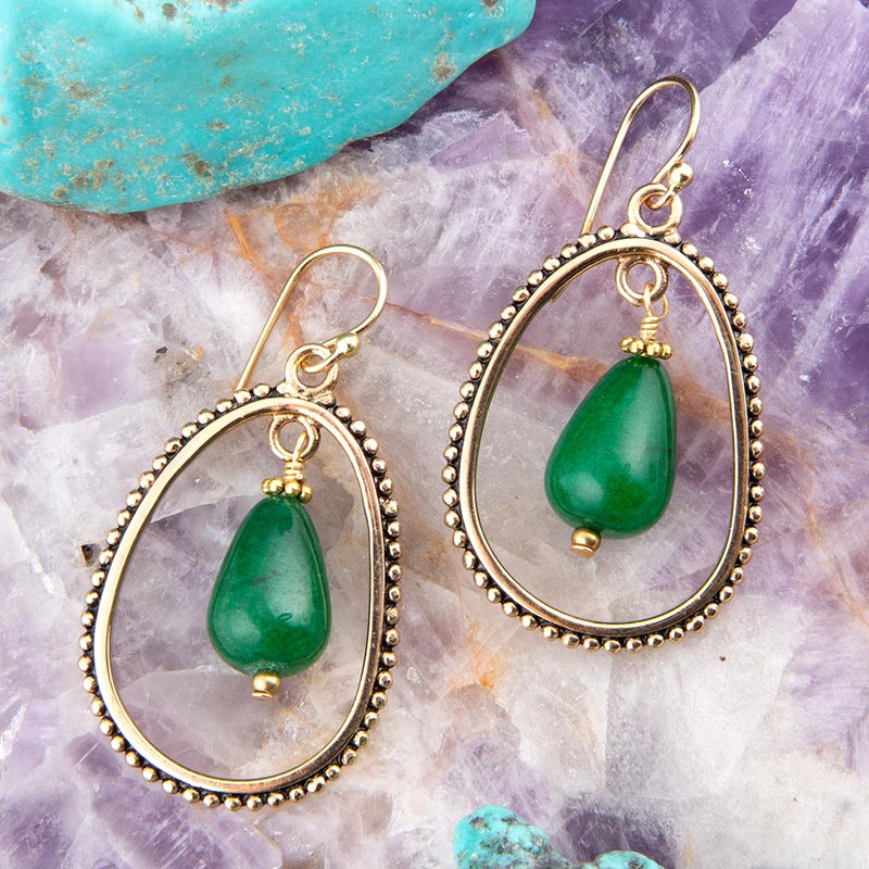 Inline Green Onyx Golden Drop Earrings - Barse Jewelry
