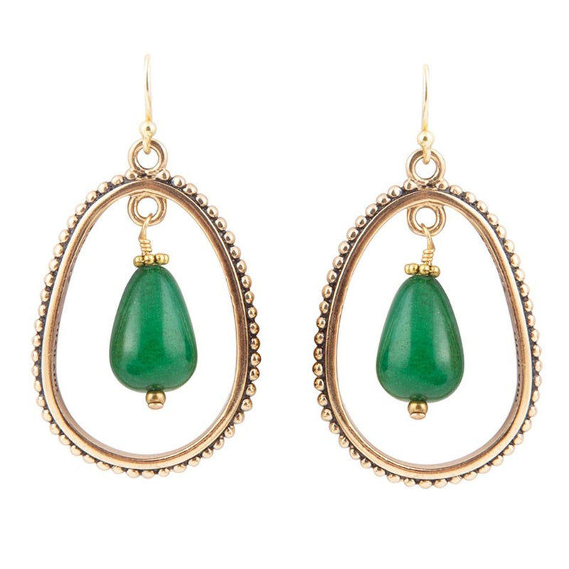 Inline Green Onyx Golden Drop Earrings - Barse Jewelry