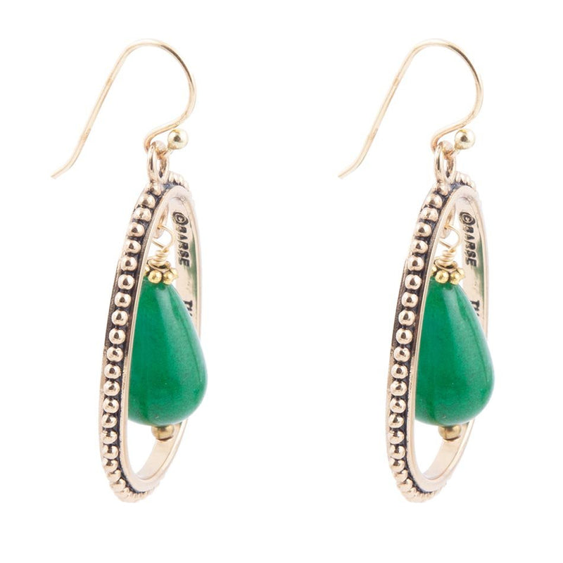 Inline Green Onyx Golden Drop Earrings - Barse Jewelry