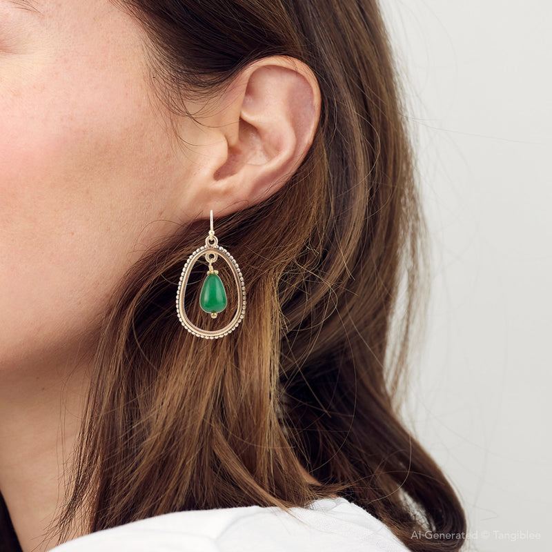 Inline Green Onyx Golden Drop Earrings - Barse Jewelry