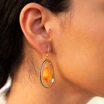 Inline Orange Jade Drop Golden Earrings - Barse Jewelry