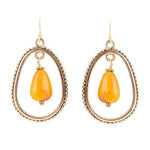 Inline Orange Jade Drop Golden Earrings - Barse Jewelry