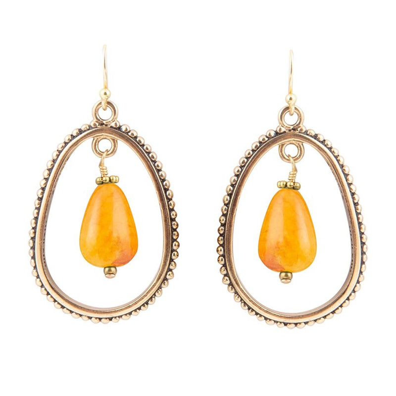 Inline Orange Jade Drop Golden Earrings - Barse Jewelry