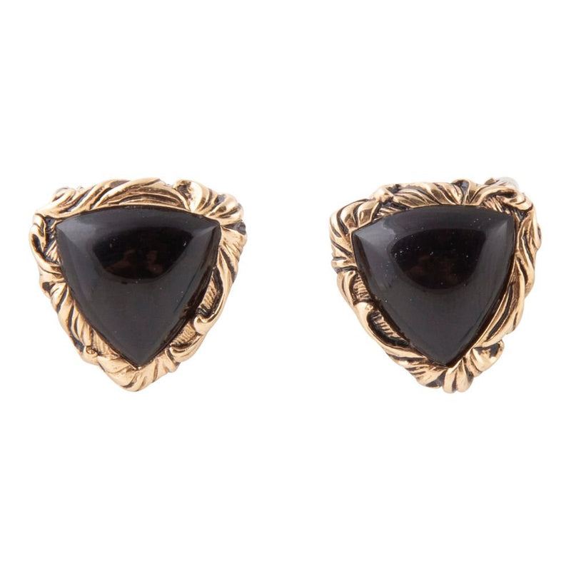 Jacquard Black Onyx Clip - on Golden Earrings - Barse Jewelry