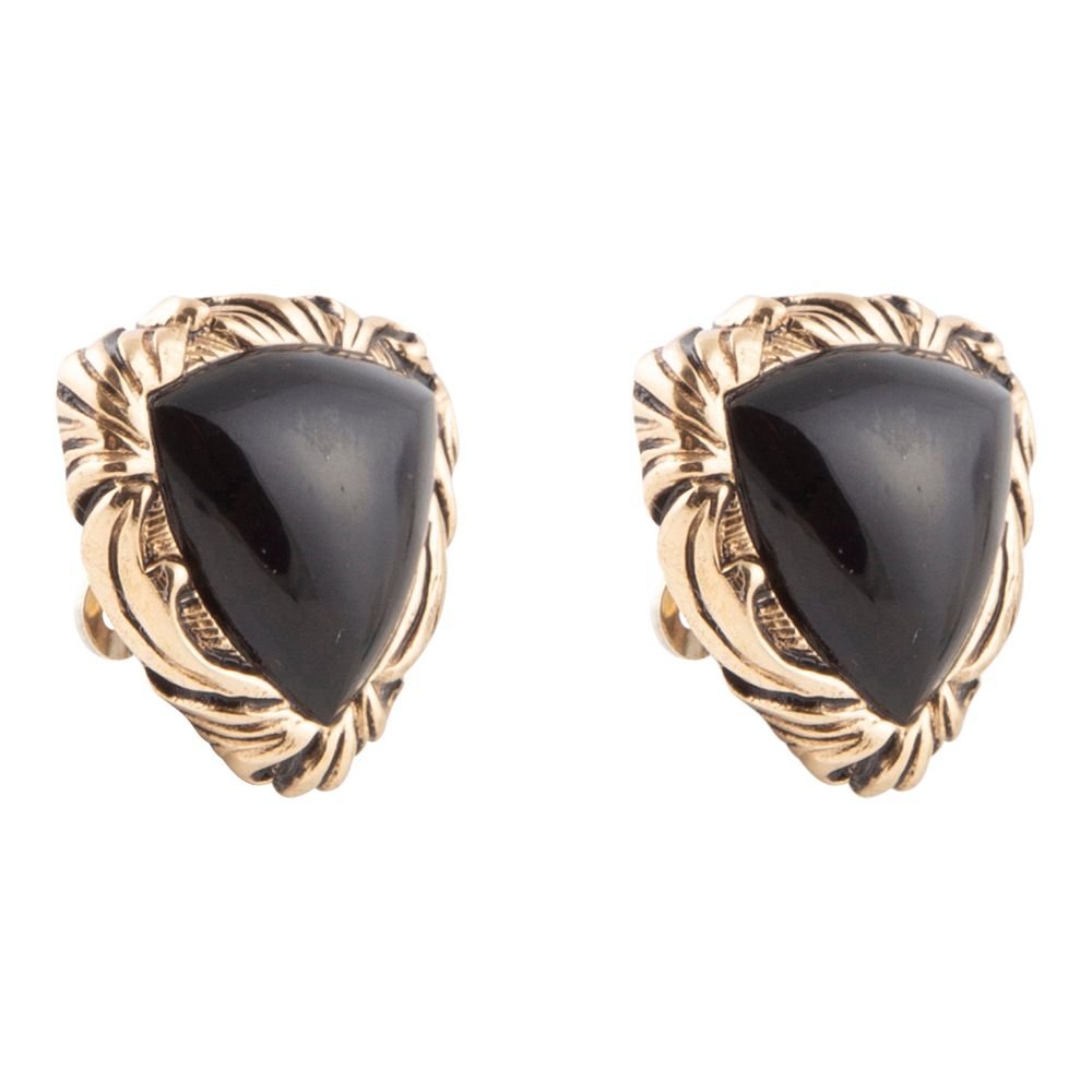 Jacquard Black Onyx Clip - on Golden Earrings - Barse Jewelry