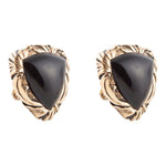 Jacquard Black Onyx Clip - on Golden Earrings - Barse Jewelry