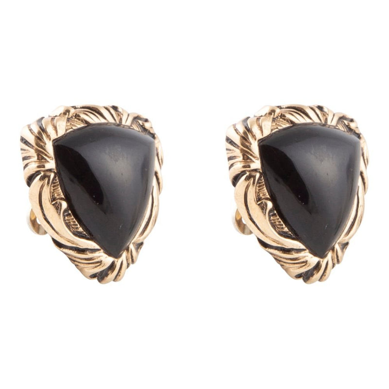 Jacquard Black Onyx Clip - on Golden Earrings - Barse Jewelry