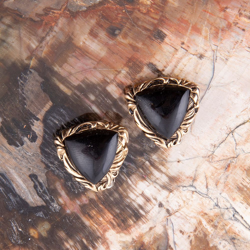 Jacquard Black Onyx Clip - on Golden Earrings - Barse Jewelry
