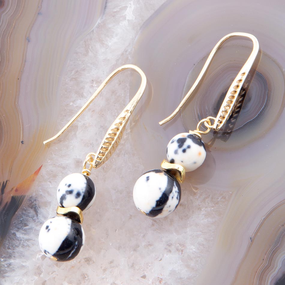 Jasper Agate Neutrals Golden Brass Drop Earrings - Barse Jewelry