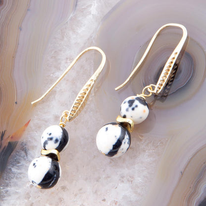 Jasper Agate Neutrals Golden Brass Drop Earrings - Barse Jewelry
