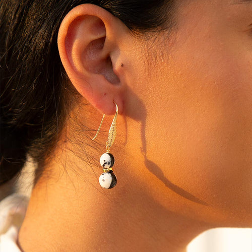 Jasper Agate Neutrals Golden Brass Drop Earrings - Barse Jewelry