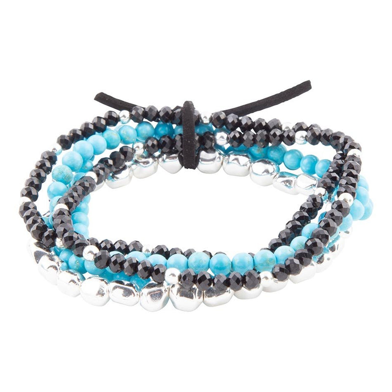 Jett Black Onyx and Blue Magnesite Bracelet Set - Barse Jewelry