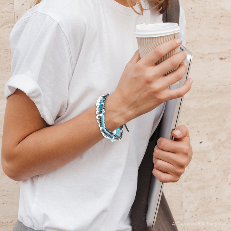 Jett Black Onyx and Blue Magnesite Stretch Bracelet Set - Barse Jewelry