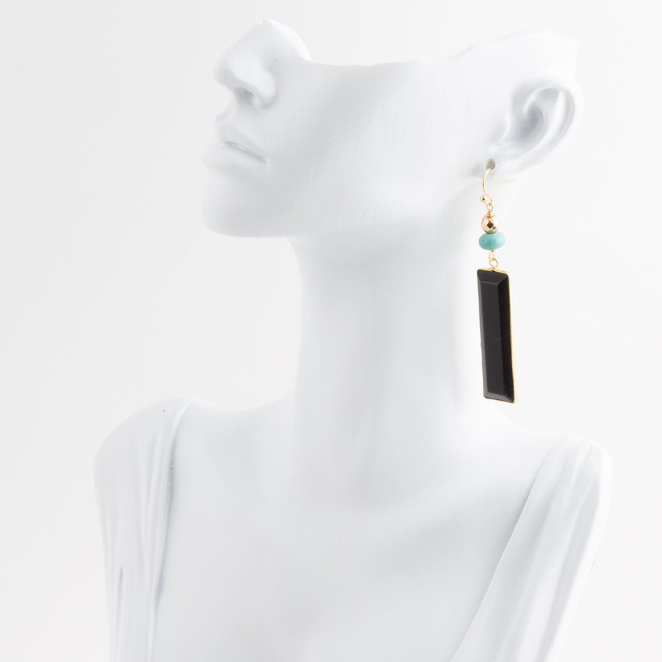 Jett Black Onyx Linear Golden Drop Earrings - Barse Jewelry