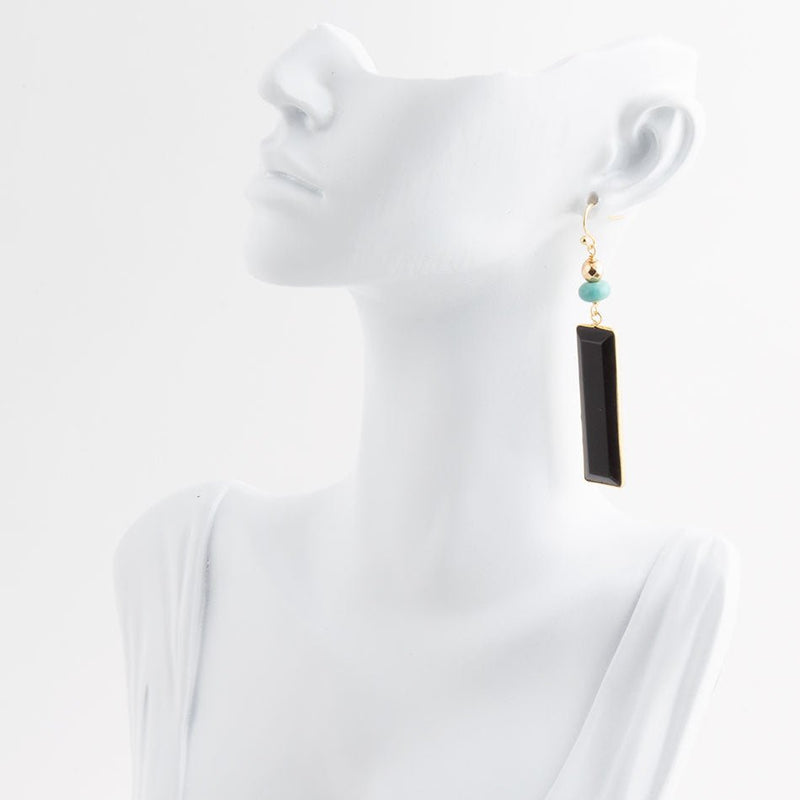 Jett Black Onyx Linear Golden Drop Earrings - Barse Jewelry