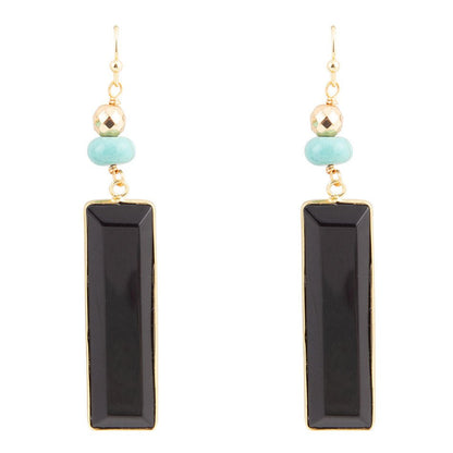 Jett Black Onyx Linear Golden Drop Earrings - Barse Jewelry