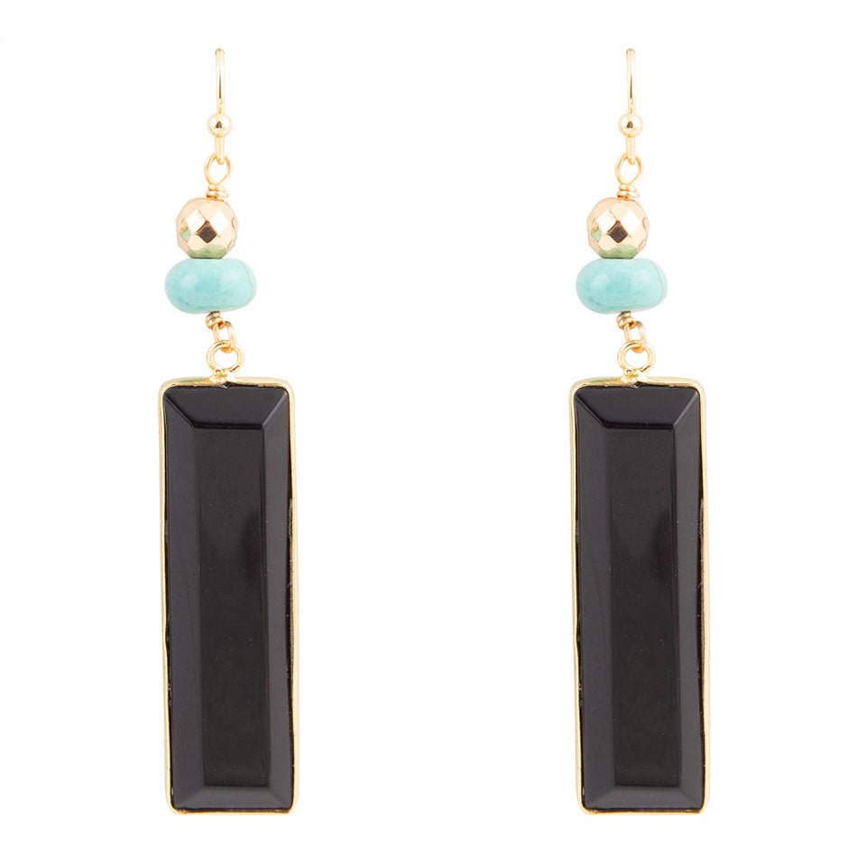 Jett Black Onyx Linear Golden Drop Earrings - Barse Jewelry