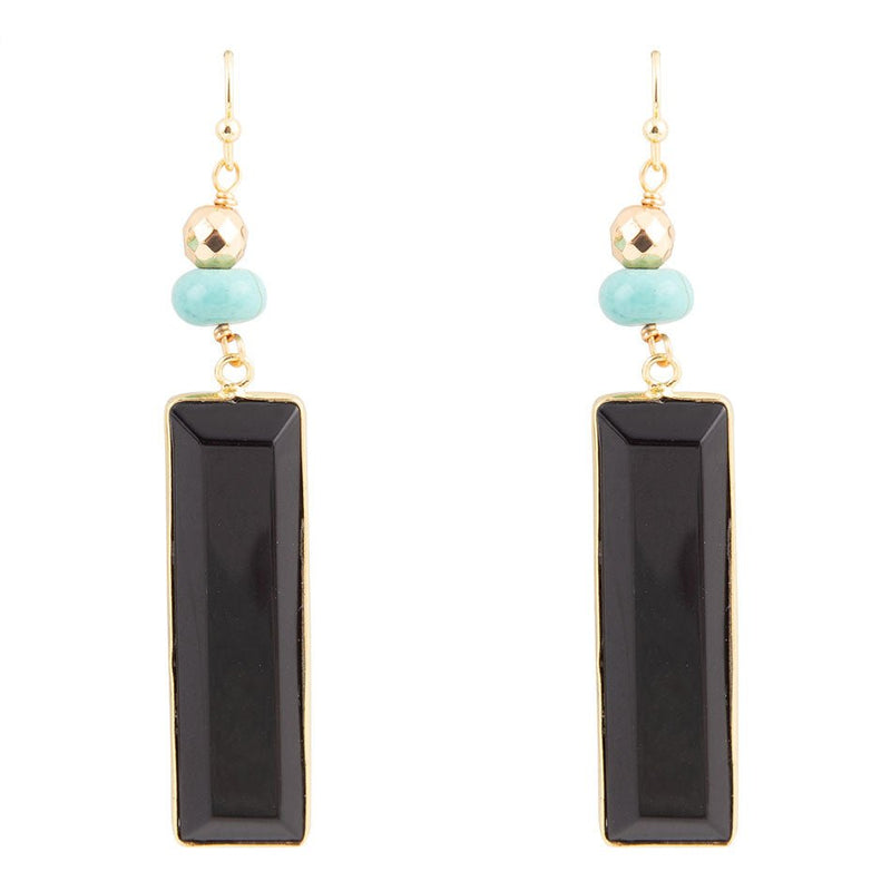Jett Black Onyx Linear Golden Drop Earrings - Barse Jewelry