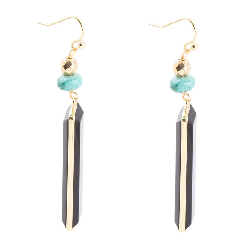 Jett Black Onyx Linear Golden Drop Earrings - Barse Jewelry