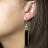 Jett Black Onyx Linear Golden Drop Earrings - Barse Jewelry