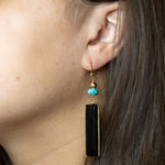 Jett Black Onyx Linear Golden Drop Earrings - Barse Jewelry