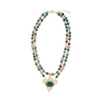 Jeweled Tyger's Eye and Green Onyx Golden Pendant Necklaces - Barse Jewelry