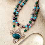 Jeweled Tyger's Eye and Green Onyx Golden Pendant Necklaces - Barse Jewelry
