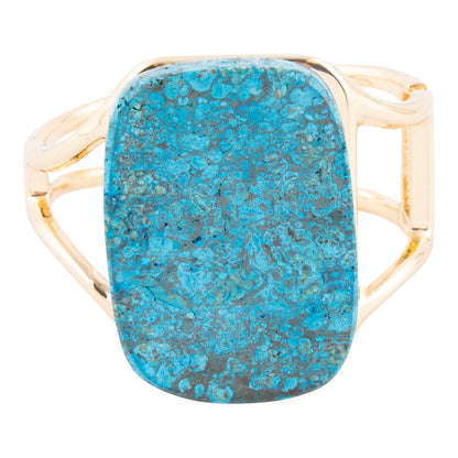 Vibrant Blue Ocean Jade Golden Statement Cuff Bracelet