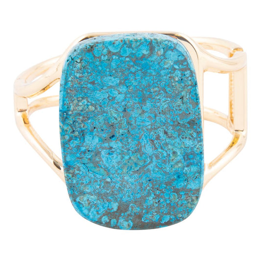 Vibrant Blue Ocean Jade Golden Statement Cuff Bracelet