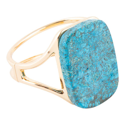 Vibrant Blue Ocean Jade Golden Statement Cuff Bracelet