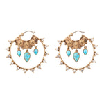 Celestial Blue Turquoise Golden Hoop Earrings