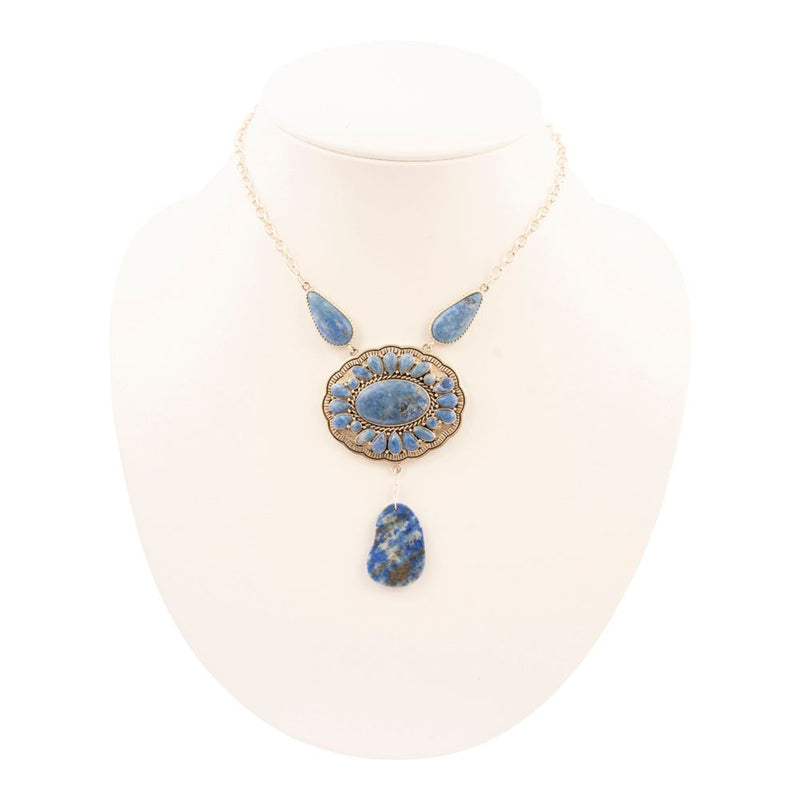 Denim Blue Lapis Sterling Silver Concho Drop Necklace