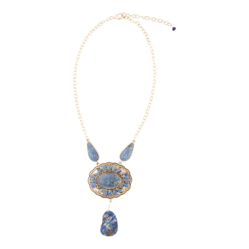 Denim Blue Lapis Sterling Silver Concho Drop Necklace