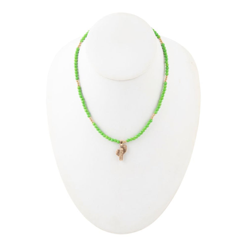 Charmed Cactus Lime Green Turquoise Golden Pendant Necklace