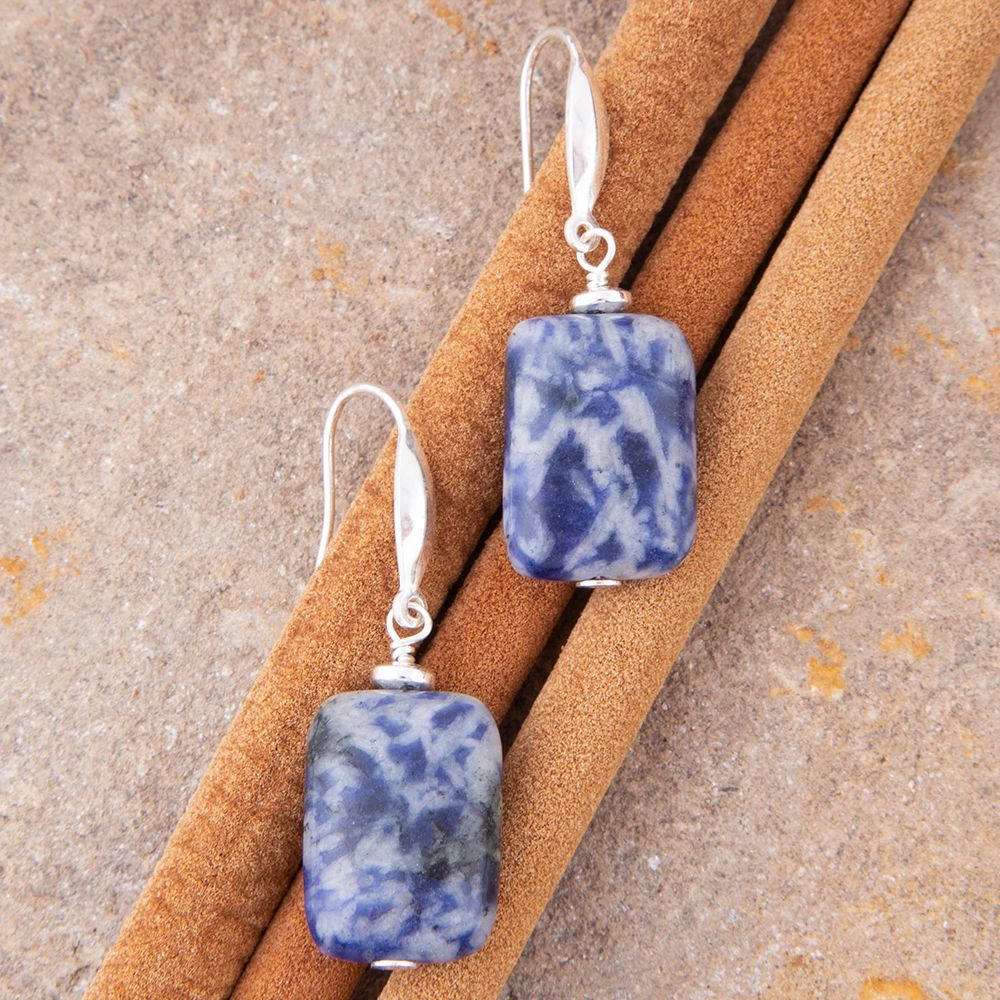 Denim Blue Quartz Silver Drop Earrings