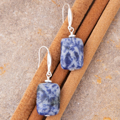Denim Blue Quartz Silver Drop Earrings