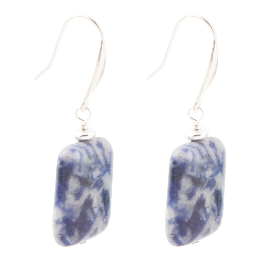 Denim Blue Quartz Silver Drop Earrings