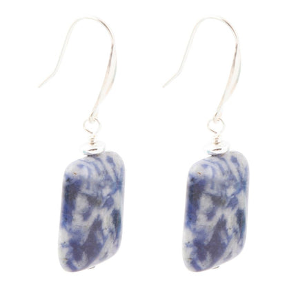 Denim Blue Quartz Silver Drop Earrings
