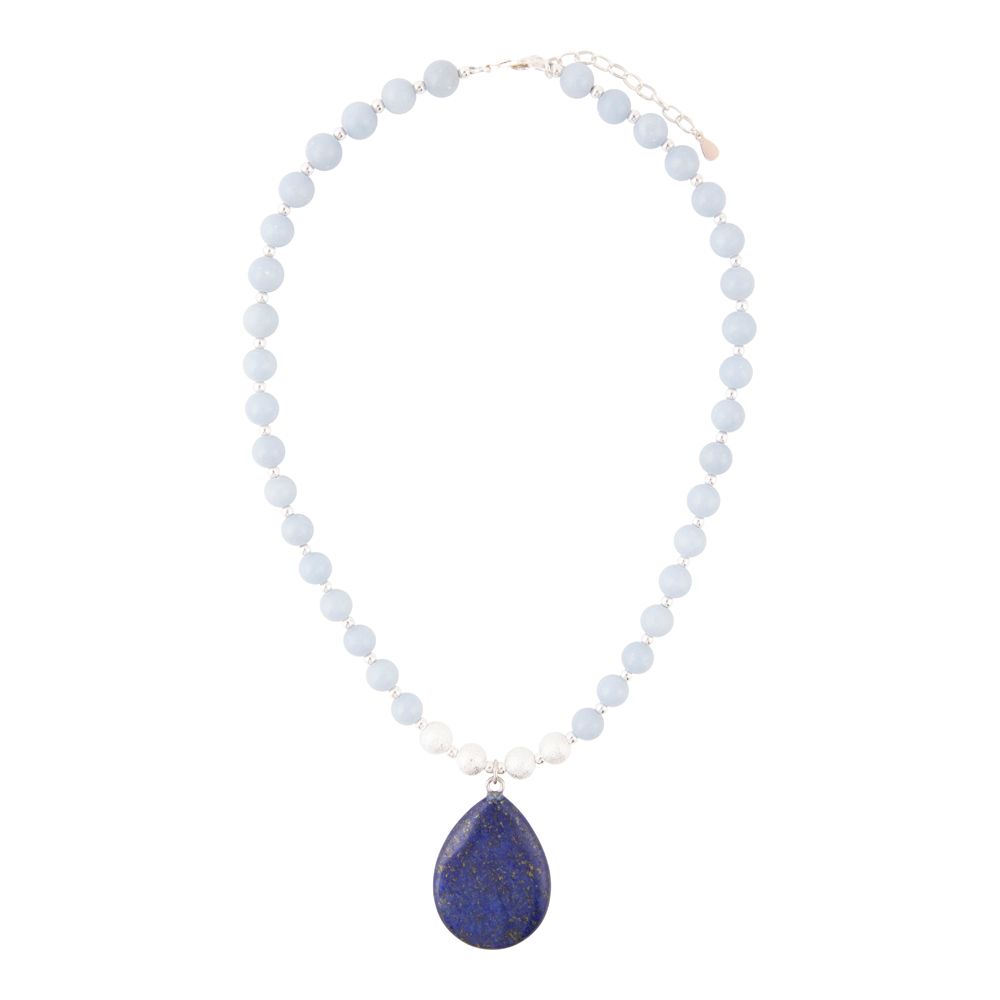 Denim Blue Angelite and Lapis Pendant Silver Necklace