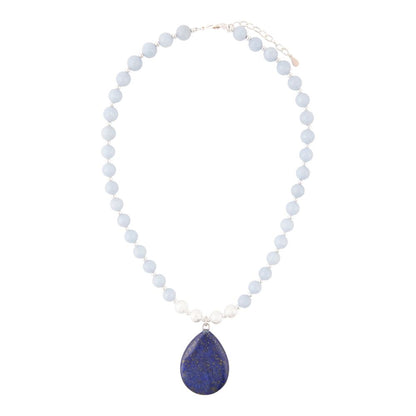 Denim Blue Angelite and Lapis Pendant Silver Necklace