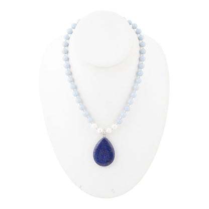Denim Blue Angelite and Lapis Pendant Silver Necklace