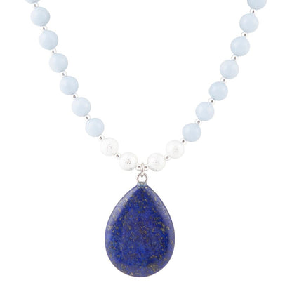 Denim Blue Angelite and Lapis Pendant Silver Necklace