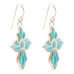 Blue Turquoise Cross Sterling Silver Drop Earrings