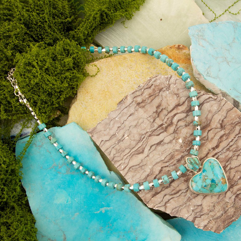 Blue Turquoise Heart Sterling Silver Pendant Necklace