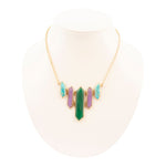 Deco Green and Purple Agate Golden Statement Necklace
