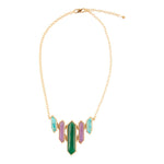Deco Green and Purple Agate Golden Statement Necklace