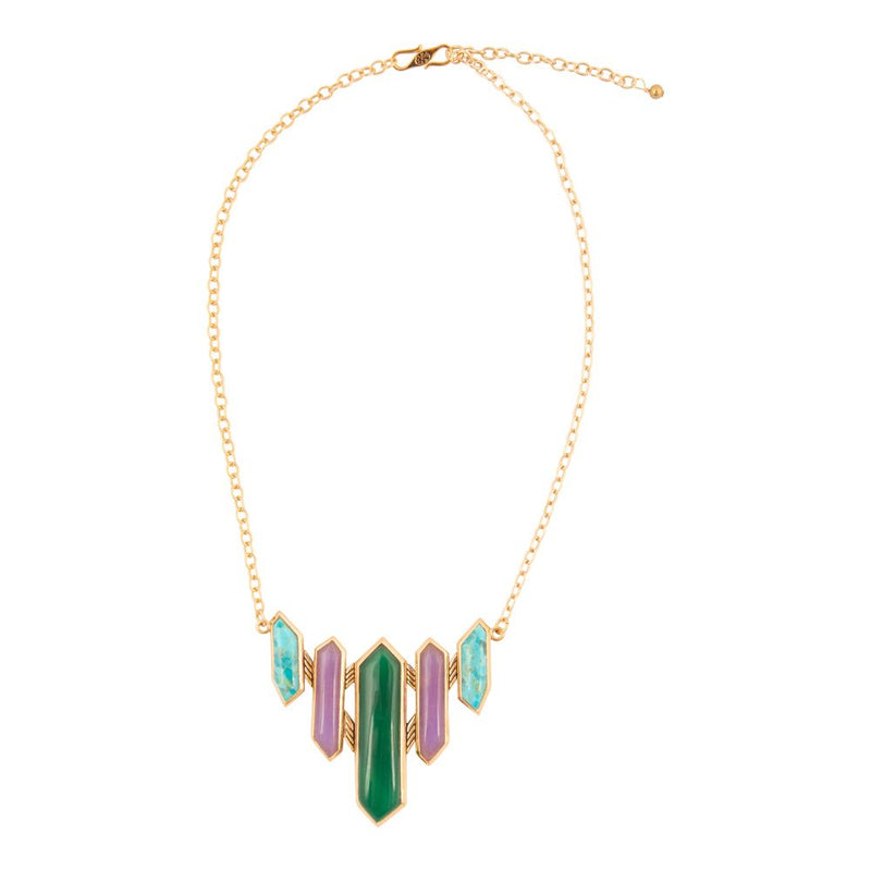 Deco Green and Purple Agate Golden Statement Necklace