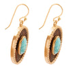 Blue Turquoise Rosette Leather and Golden Drop Earrings