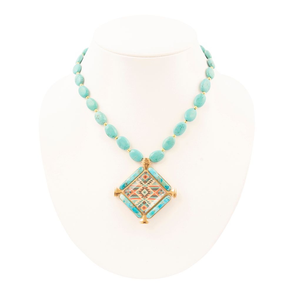 Native Weave Blue Turquoise Golden Pendant Necklace