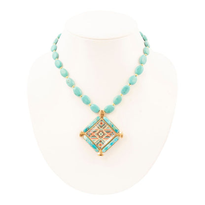 Native Weave Blue Turquoise Golden Pendant Necklace